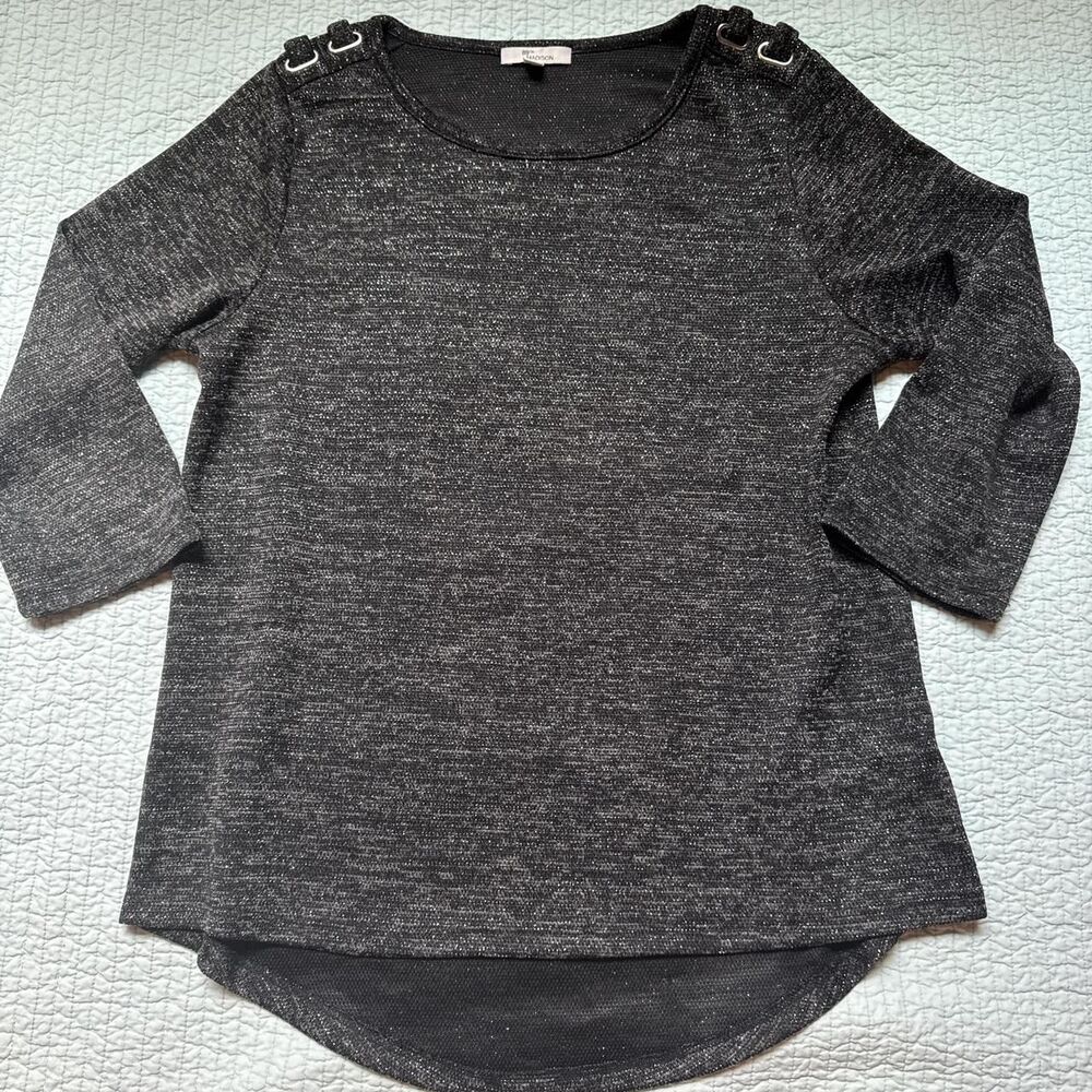 Grunge Glitter 3/4 Sleeve Silver Sweater‎ with Shoulder Strap Accents Size Large